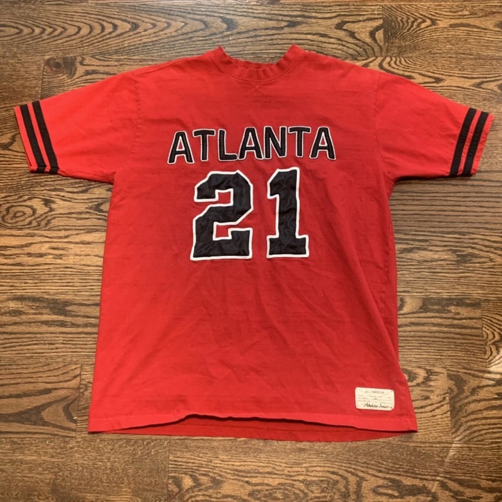 PJ Mark Atlanta Braves Shirt, #21 Warren Spahn, Red, XL Extra Large